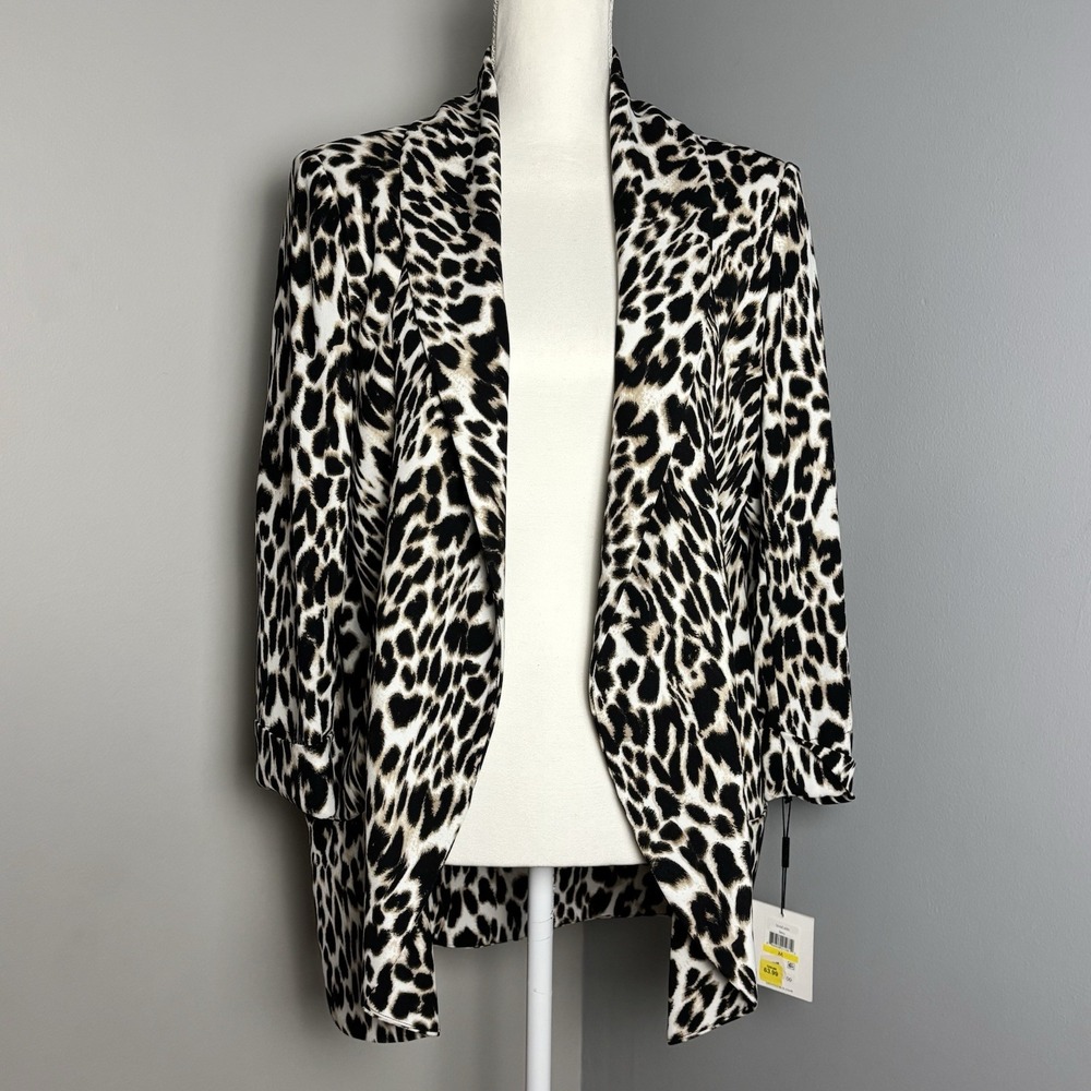 Calvin Klein Womens M Leopard Print Open Cardigan 3/4 Sleeves Oversized Blazer